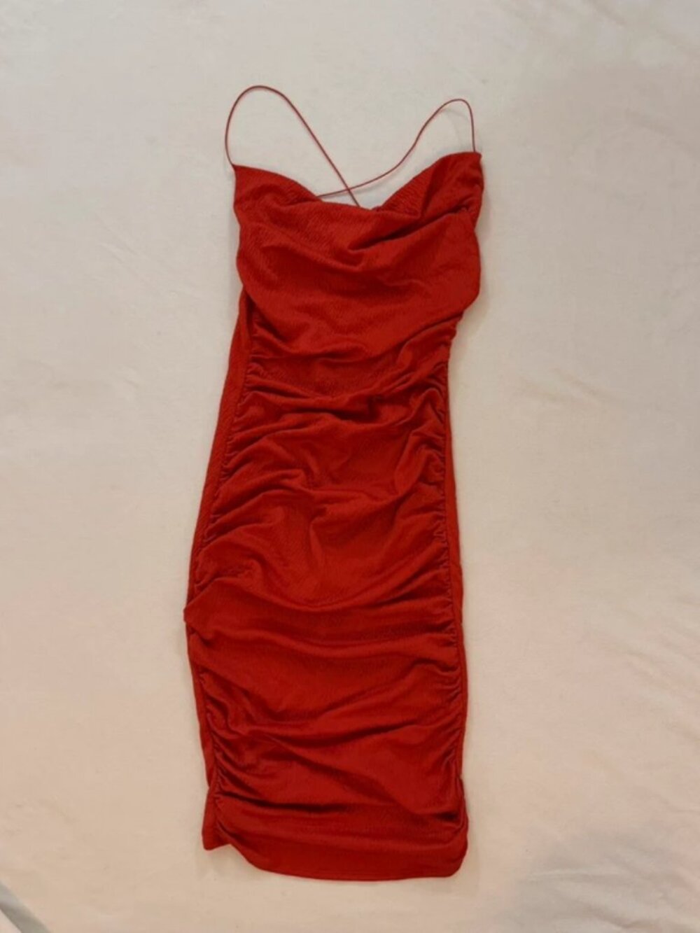 Orangey-Red Cowl Neckline Midi Dress